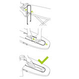  Einfach die Federgabel aus dem mitgelieferten Magnethalter nehmen und mit den Schenkeln voran von unten in den &Auml;rmel schieben. Ganz leicht b&uuml;geln Sie nun den straff gespannten &Auml;rmel und die Manschette.