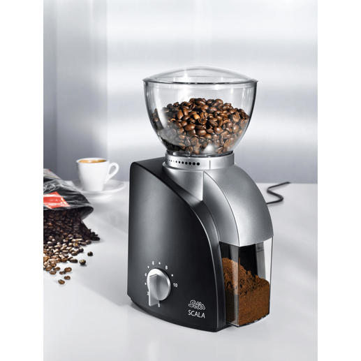 Solis Kaffeemahlwerk Die aromaschonende Kaffeem&uuml;hle: 420 Umdrehungen pro Minute statt &uuml;blicher 800 und mehr.