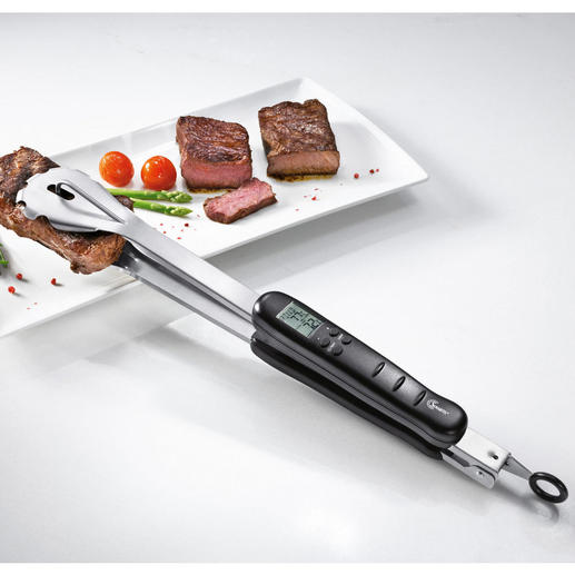 Thermo-Grillzange Immer perfekt gegrillte Steaks: durch eingebautes Thermometer.