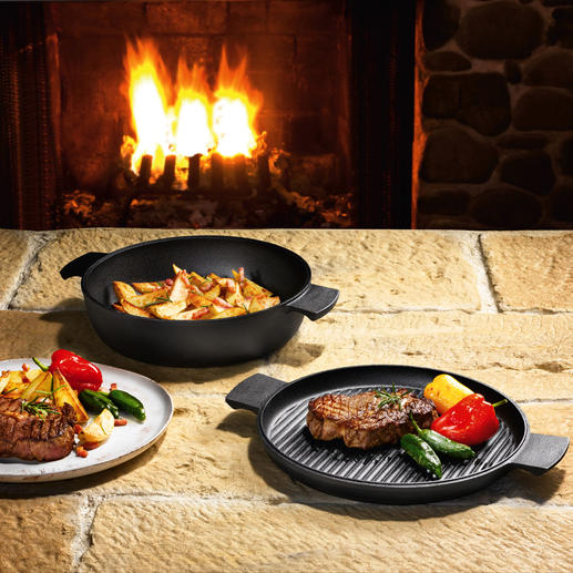 Gusseisen-Br&auml;ter/Grillpfanne Doppelt perfekt: Gusseisen-Br&auml;ter und -Grillpfanne in einem. Von Skeppshult, Schweden.