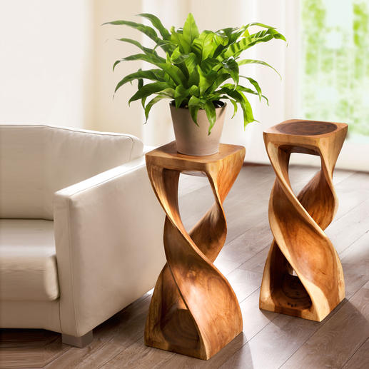 Large Double Twist Stool (1 St&uuml;ck) Edle Holzskulptur. Dekoratives Piedestal. Oder Barhocker, Blumens&auml;ule, Dielenablage, &hellip;