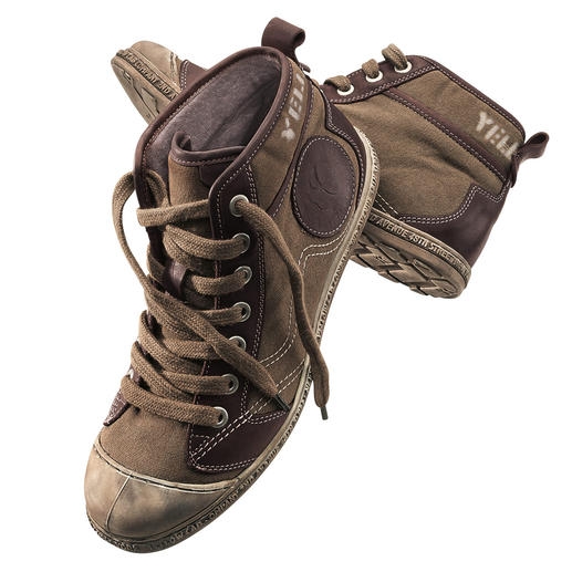 Yellow Cab Sommer-Boots, Braun Sommerleichter Canvas. Angesagte Used-Optik. Und jeder Boot ein Unikat.