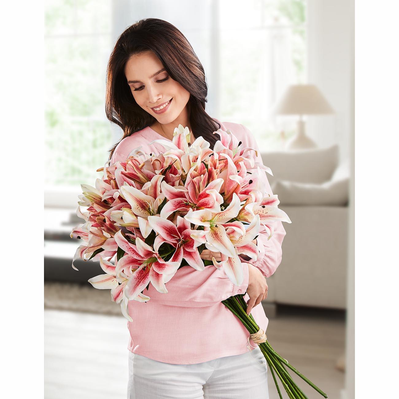 Lilien, kaufen 12 rosé Kunstblumen-Bouquet online St.,