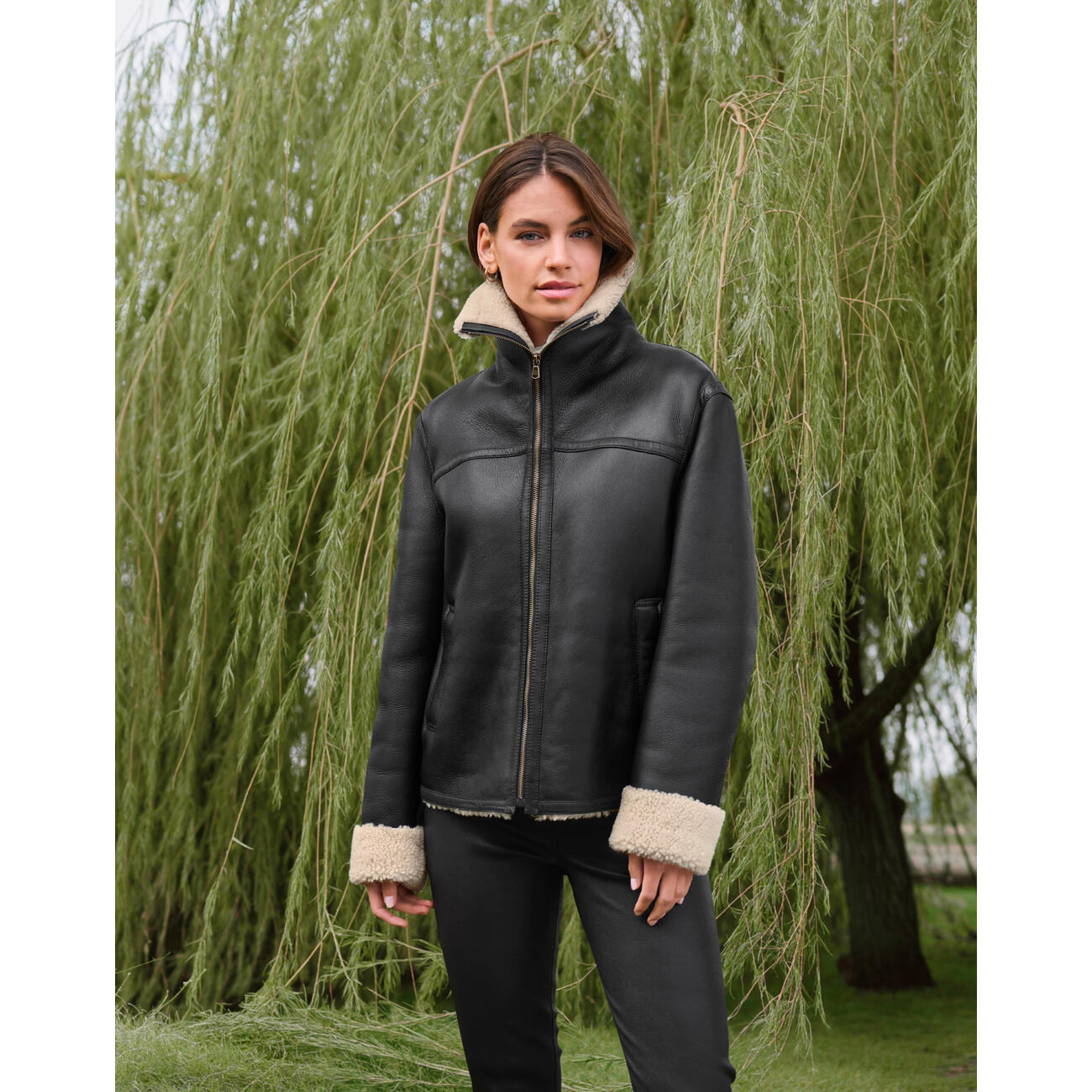 Lammfell Pilotenjacke Damen Piloten Lederjacke Mit Fell Damen