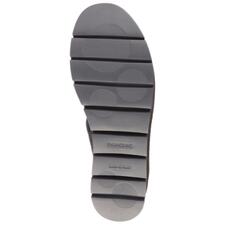 Navy Sohle einer schwarzen Schlupf-Boots mit rutschfester Struktur.