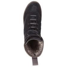 Navy Obenansicht einer schwarzen Schlupf-Boots mit Futter.