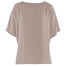 Greige Beige T-Shirt-Bluse mit lockerem Schnitt und kurzem Arm.