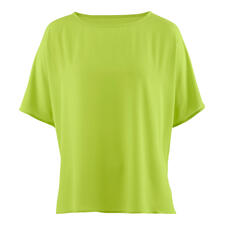 Limette Greige T-Shirt-Bluse mit weitem Schnitt und Rundhalsausschnitt.