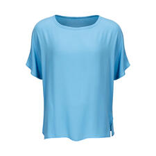 Blau Vorderansicht einer blauen T-Shirt-Bluse von Janice & Jo, Größe 34.