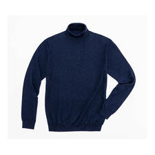 Rolli, Navy Ragman Feinstrick-Rolli in Dunkelblau, flach liegend.