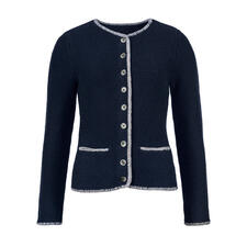 Kaschmir-Janker - Der Trachten-Janker wird zum modischen Highlight. Schlanker. Leichter. Weicher. Aus reinem, mongolischem Kaschmir. Dunkelblauer Kaschmir-Janker mit Knöpfen vorne