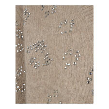 Raccoon-Flausch-Pullover Detailaufnahme des braunen Pullovers mit glitzernden Mustern.