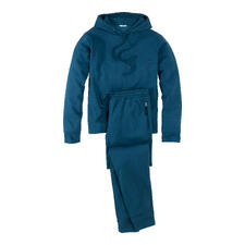 Cashmere Cotton Loungewear-Anzug - Der edle Loungewear-Anzug mit der perfekten Balance aus Weichheit, Wärme und Atmungsaktivität. Tealfarbener Cashmere-Cotton Loungewear-Anzug auf weißem Hintergrund.