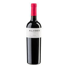 Aljibes Cuvée Classic 2007, Bodega Los Aljibes, La Mancha, Spanien Rotweinflasche mit Etikett 'Aljibes 2007', schwarzer Deckel und rotem Verschluss.