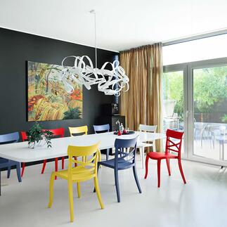 Design-Stuhl in-/outdoor Stylish, wohnlich, wetterfest – der perfekte Stuhl für drinnen und draußen.