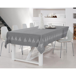 Maschinenbestickte Tischdecke Elegante Leinenoptik. Dekorative Stick-Bordüre – ohne jeden Kitschverdacht.