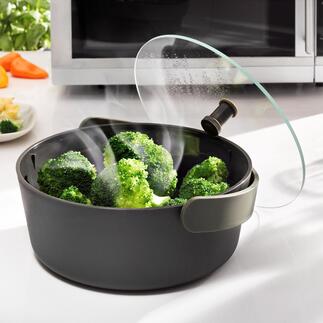 Mikrowellen-Dampfgarer Gemüse schnell und schonend Dampfgaren – jetzt ganz einfach in der Mikrowelle. Edles Design von Eva Solo, Dänemark.