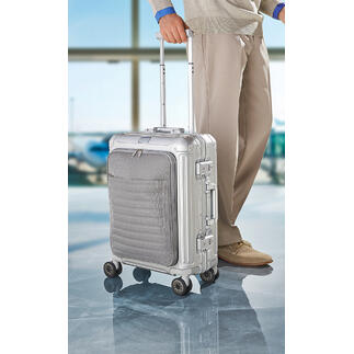 Aluminium-Bordtrolley mit Vortasche, getragen von einer Person.