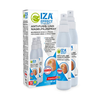 Zwei Flaschen Anti-Fuß- und Nagelpilzspray in einer Verpackung.