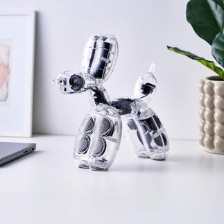 Skulpturaler Lautsprecher in Form eines Hundes aus Luftballons.