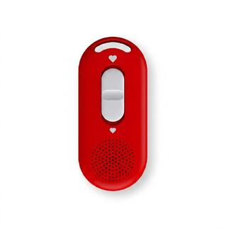 Rote Audio-Reanimations-Anleitung mit einem Schieberegler und einem Lautsprecher.