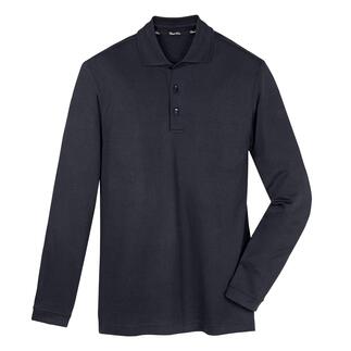 Langarm-Polo in Navy, Größe 48, aus Pima-Interlock-Stoff.