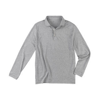 Schwarzes Pima-Interlock-Polo in Größe 48, auf weißem Hintergrund.