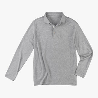 Schwarzes Pima-Interlock-Polo in Größe 48, auf weißem Hintergrund.