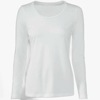 Langarm-Rundhals-Shirt in Weiß, Ansicht auf die Vorderseite