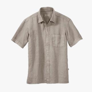 Sandfarbenes Vintage-Leinenhemd mit kurzer aufgesetzter Tasche.