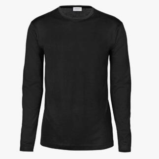 Schwarzes Sunspel Langarm-Shirt mit Rundhalsausschnitt, Vorderansicht.