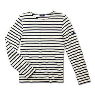Langärmliges Herren-Bretagne-Shirt mit breiten Streifen in Navy und Weiß.