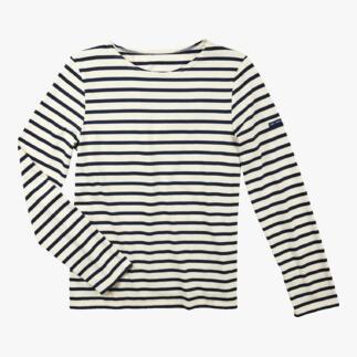 Langärmliges Herren-Bretagne-Shirt mit breiten Streifen in Navy und Weiß.