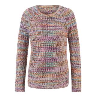 Bunter Baumwollpullover, Vorderansicht auf einem weißen Hintergrund.