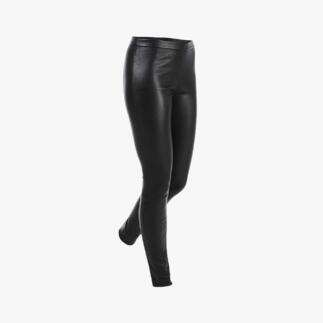 Schwarze Stretchleder-Leggings, schlicht und elegant.