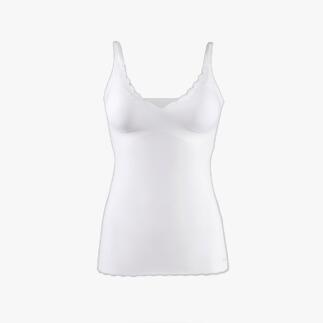 Weißes Skiny Bra Top mit breiten Trägern.