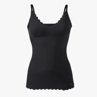 Schwarzes Skiny BH-Top mit breiten Trägern und tiefem Ausschnitt.