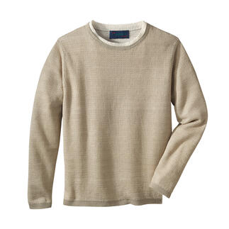 Beiger leichter Klima-Pullover aus Leinen von Carbery auf einem weißen Hintergrund.