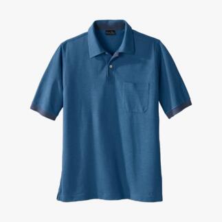 Pima-Cotton Melange-Polo in Blau, Größe 48, frontal gezeigt.
