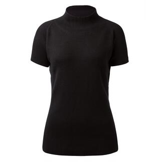 Schwarzer Kurzarm-Pullover, Gr. 36, mit Stehkragen.
