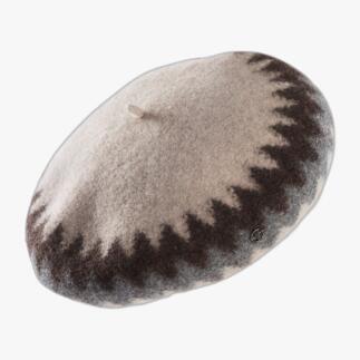 Loevenich Woll-Baskenmütze in Beige/Braun/Grau mit gemustertem Design