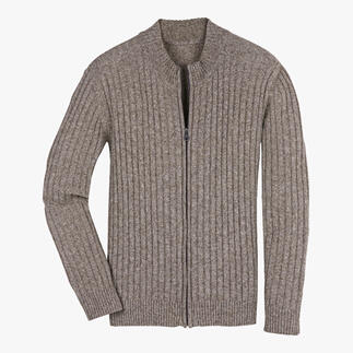 Hellgraue Yak-Strickjacke mit Reißverschluss.