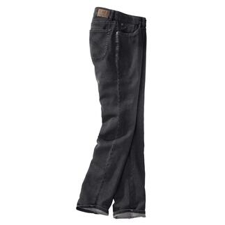 24 Stunden-Jeans in Grau, hängend und leicht gekippt.