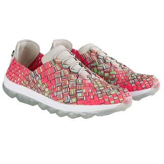 Korallenfarbener Flecht-Sneaker mit zwei Paaren, Größe 36.