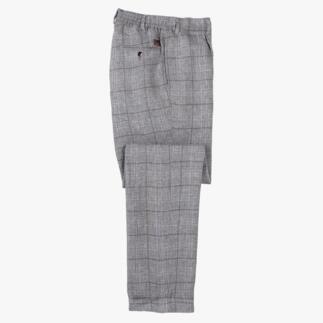 Graue Quadro Leinenhose, gefaltet und auf einem Untergrund.