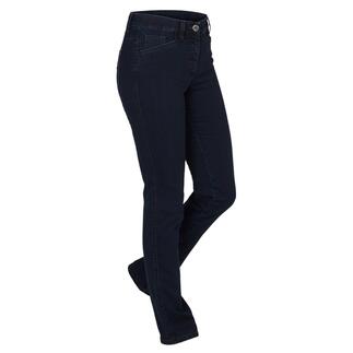 Dunkelblaue Jeans im schmalen Schnitt mit vorderseitigen Taschen.
