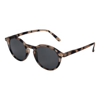 Braun gemusterte Sonnenbrille mit runden Gläsern.
