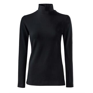 Schwarzes Baumwoll/Kaschmir-Highneck-Shirt mit hohem Kragen.