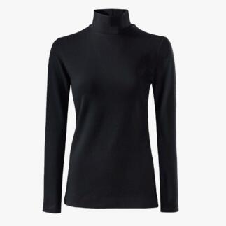 Schwarzes Baumwoll/Kaschmir-Highneck-Shirt mit hohem Kragen.