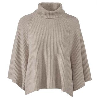 Grauer Kaschmir-Poncho mit hohem Kragen auf weißem Hintergrund.